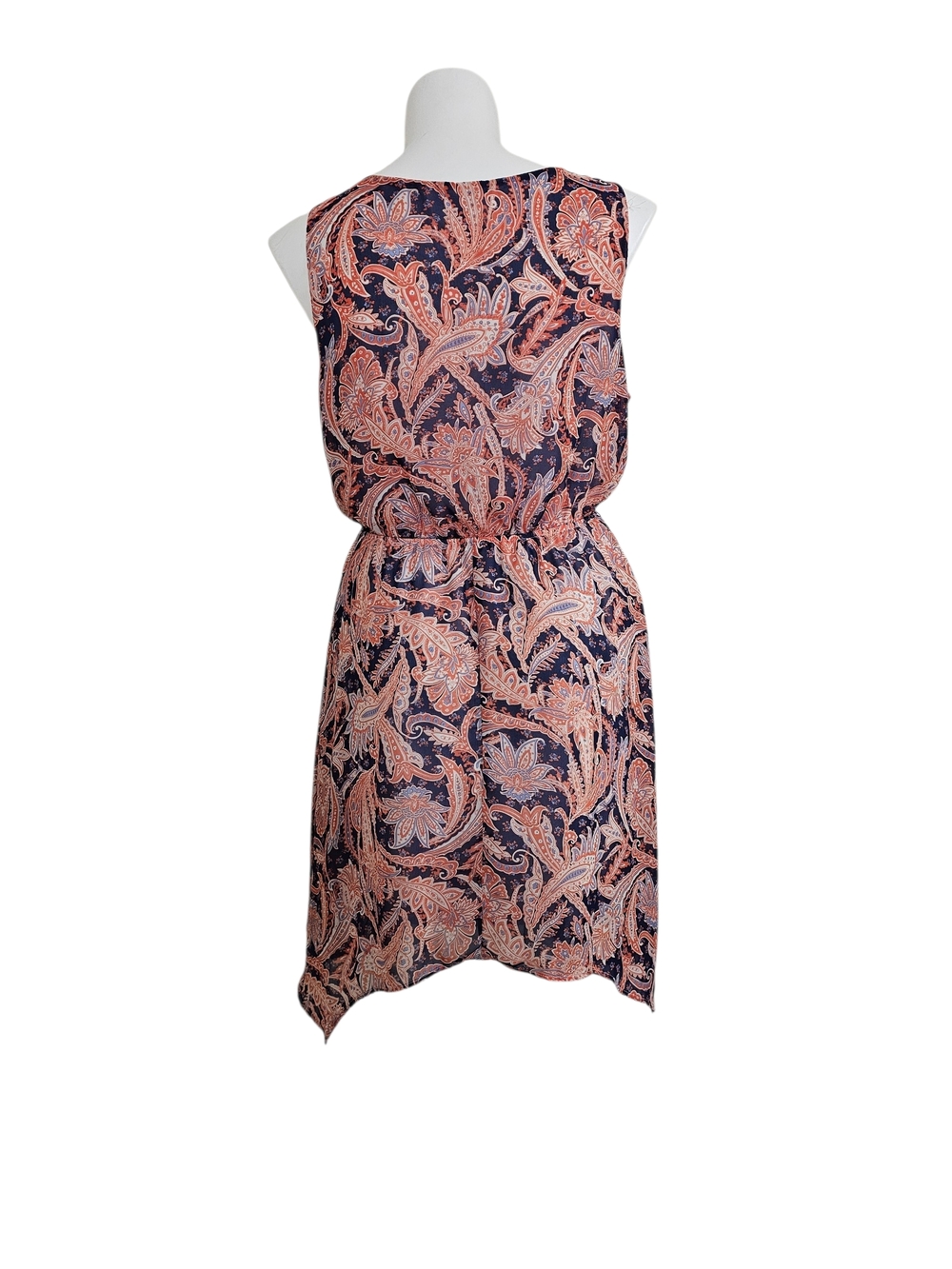 Sleeveless Paisley Handkerchief Hem Midi Dress - Pink & Navy - Picture 2 of 4